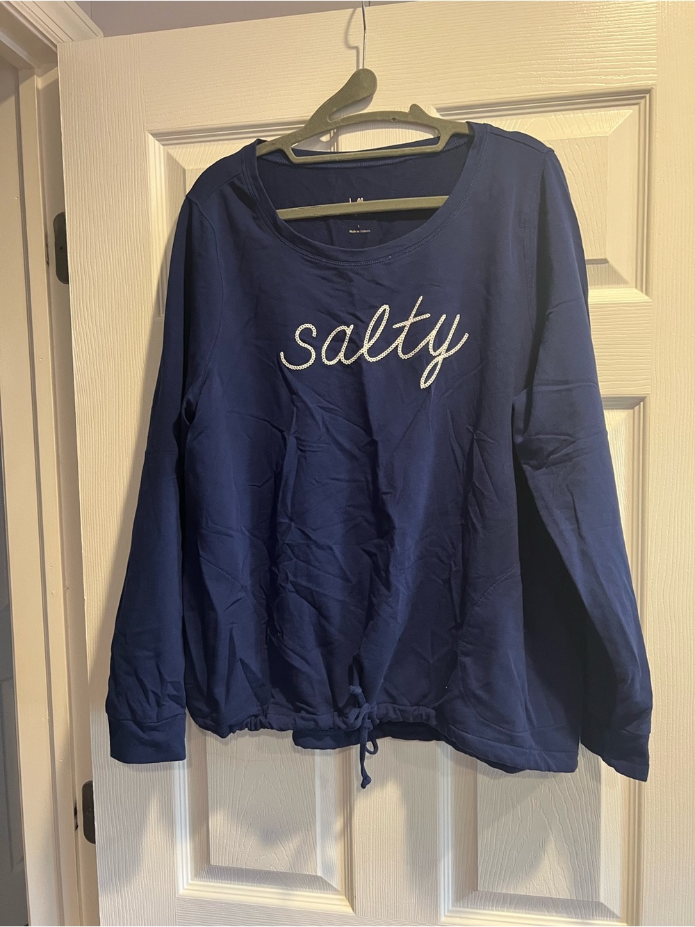 Belle by Kim Gravel Navy "Salty" Long Sleeve Drawstring Sweatshirt